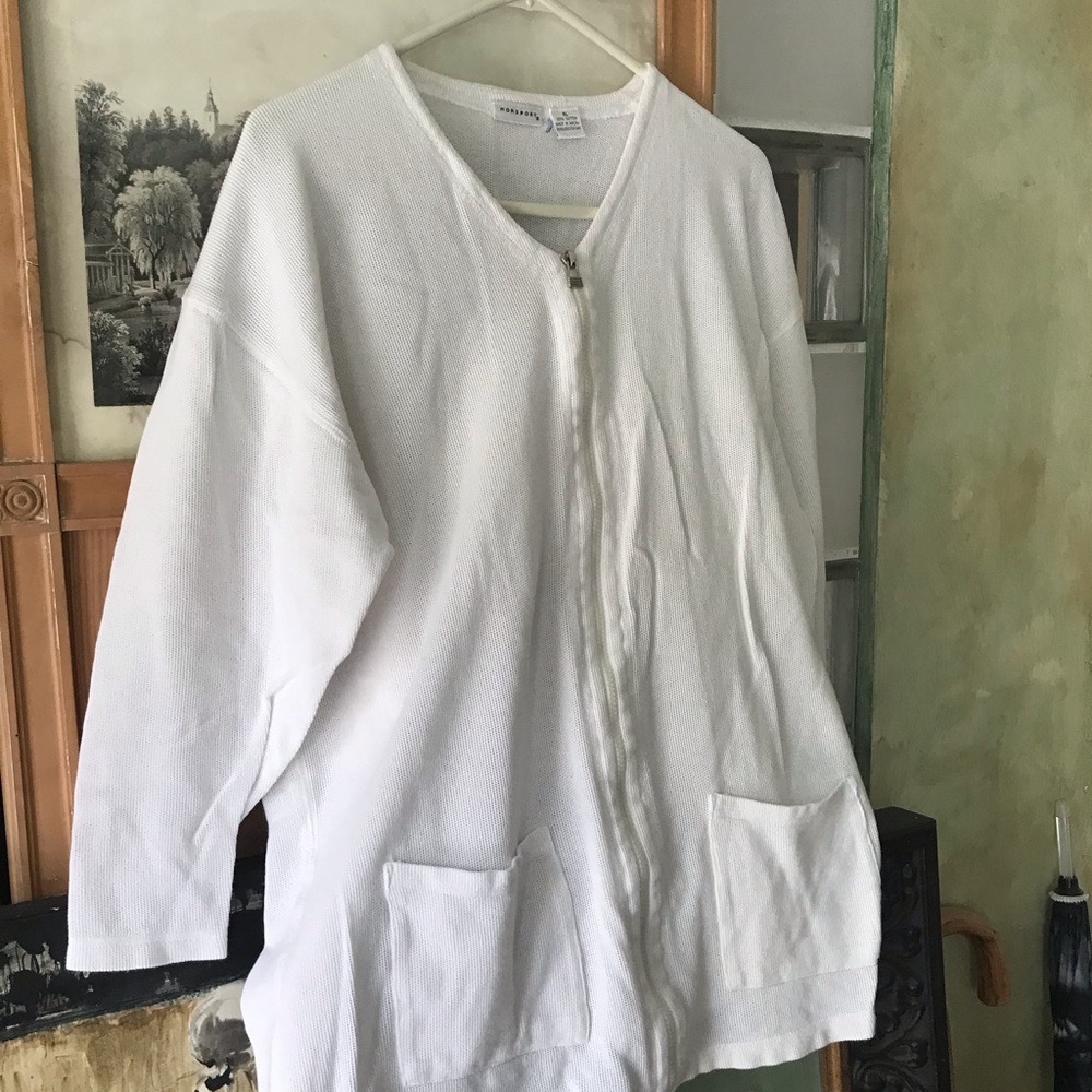 Norsport white cotton front zip sports top XL